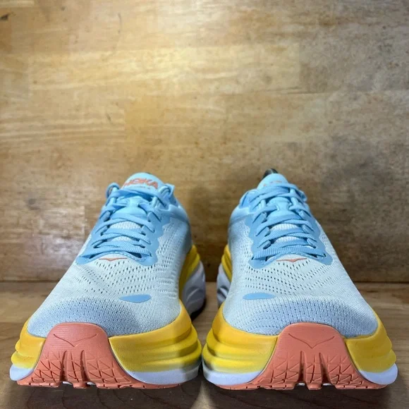 Hoka One One Bondi 8 REFLECTIVE Womens Sz 10 Running Shoes Sneakers Blue Yellow - Picture 2 of 12